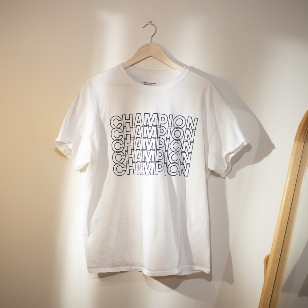 Champion Logo Tee in White. Size XL.